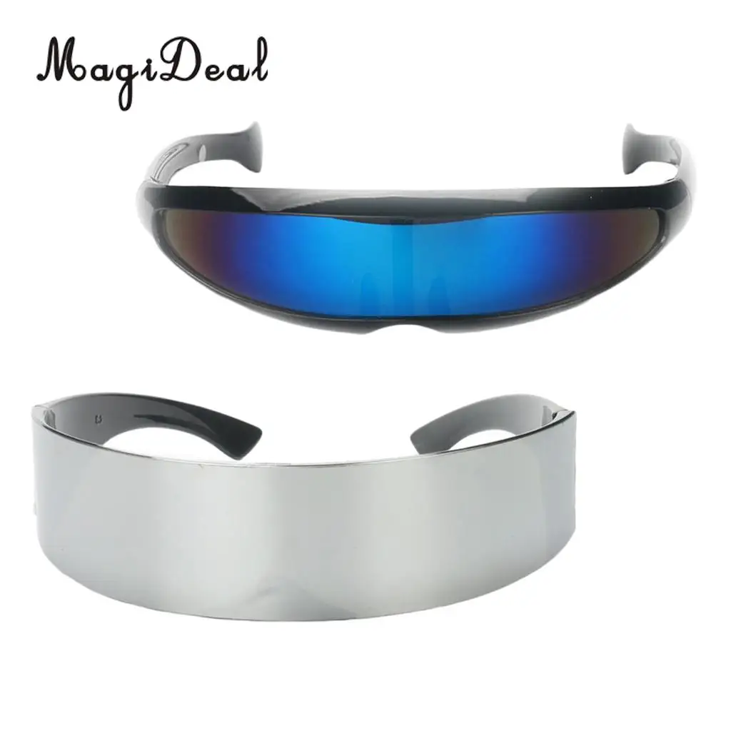 MagiDeal 2 Pieces Stylish Narrow Blue Metallic Silver Outer Space Robot Alien Eyeglasses Shade Eyewear Future Soldier Sunglasses