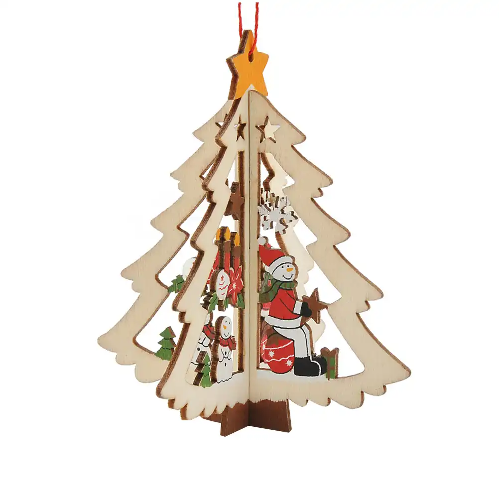 3pcs delicate wooden five-pointed star christmas tree pendant
