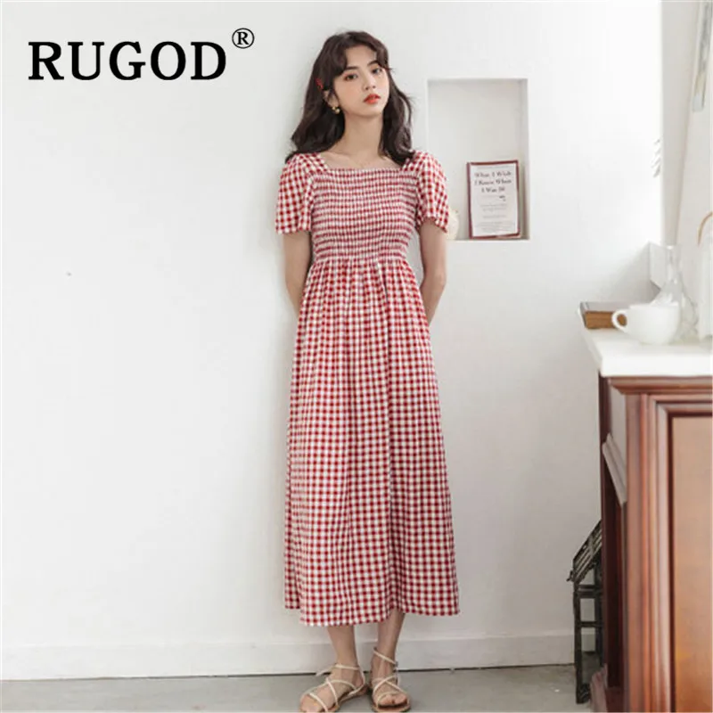 RUGOD Summer plaid long maxi women dress Korean square collar short sleeve ladies beach dresses vestidos Fashion female clothing
RUGOD Summer plaid long maxi women dress Korean square collar short sleeve ladies beach dresses vestidos Fashion female clothing