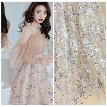 130cm Wide Modern Color Costumes Embroidery Sequin Transparent Lace Fabric Wedding Dress Diy Material Moderator Show Clothing
130cm Wide Modern Color Costumes Embroidery Sequin Transparent Lace Fabric Wedding Dress Diy Material Moderator Show Clothing