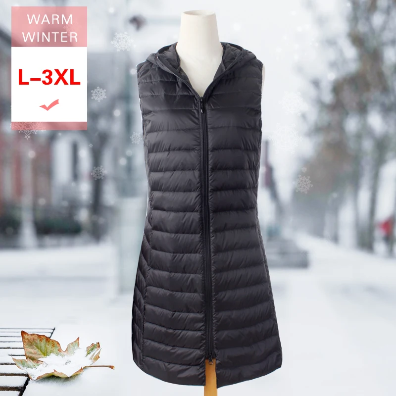 Women ultra Light Long Down Vest Female White Duck Down Sleeveless Warm Coat Slim Thin Windproof Waistcoat Zipper With Hooded
Women ultra Light Long Down Vest Female White Duck Down Sleeveless Warm Coat Slim Thin Windproof Waistcoat Zipper With Hooded