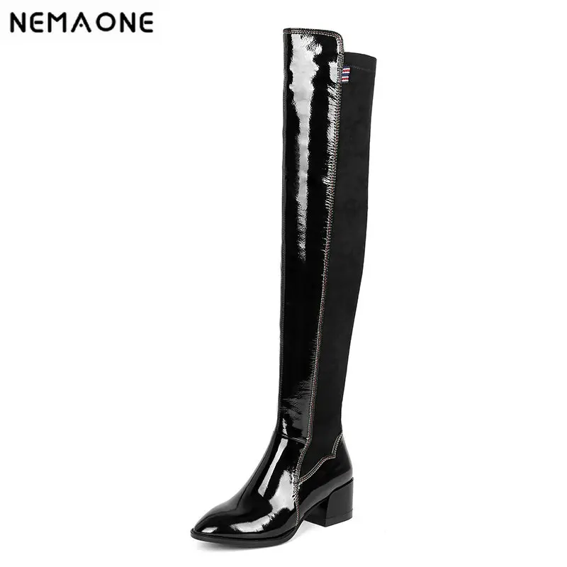 NEMAONE Women Autumn Winter Warm Genuine Leather Boots High Heels Cow Patent Leather Boots Plain Stretch Shoes Woman
NEMAONE Women Autumn Winter Warm Genuine Leather Boots High Heels Cow Patent Leather Boots Plain Stretch Shoes Woman