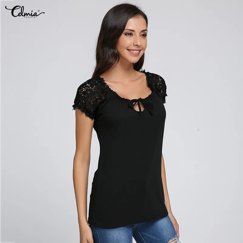 Celmia Women T-Shirt 2019 Summer Tshirts Ladies V Neck Short Sleeve Front Tie Slim Shirt Casual Lace Stitching Top Plus Size Tee
Celmia Women T-Shirt 2019 Summer Tshirts Ladies V Neck Short Sleeve Front Tie Slim Shirt Casual Lace Stitching Top Plus Size Tee