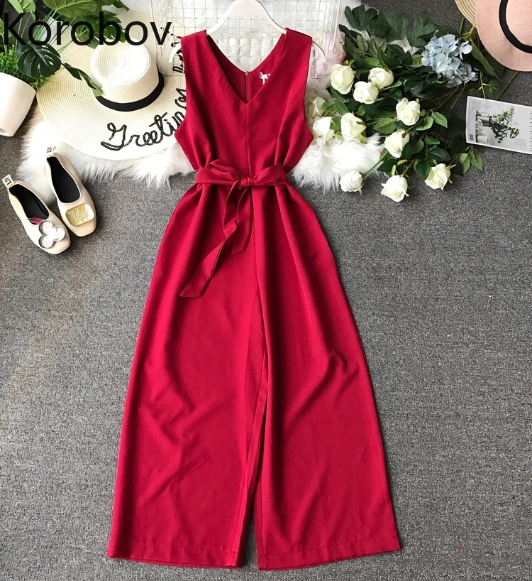 Korobov 2019 New Vogue Summer Lacing Bow Women Chiffon Jumpsuit V Neck OL High Waist Wide Leg Pants Playsuit Femme 77848
Korobov 2019 New Vogue Summer Lacing Bow Women Chiffon Jumpsuit V Neck OL High Waist Wide Leg Pants Playsuit Femme 77848