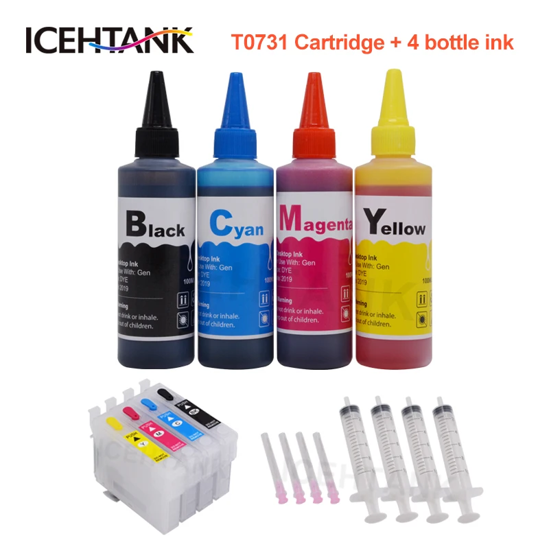 ICEHTANK 4 Color Bottle 100ml For Epson Printer Ink + 73N Ink Cartridge For Epson T0731 T0731N Stylus CX3900 CX4900 Printers
ICEHTANK 4 Color Bottle 100ml For Epson Printer Ink + 73N Ink Cartridge For Epson T0731 T0731N Stylus CX3900 CX4900 Printers