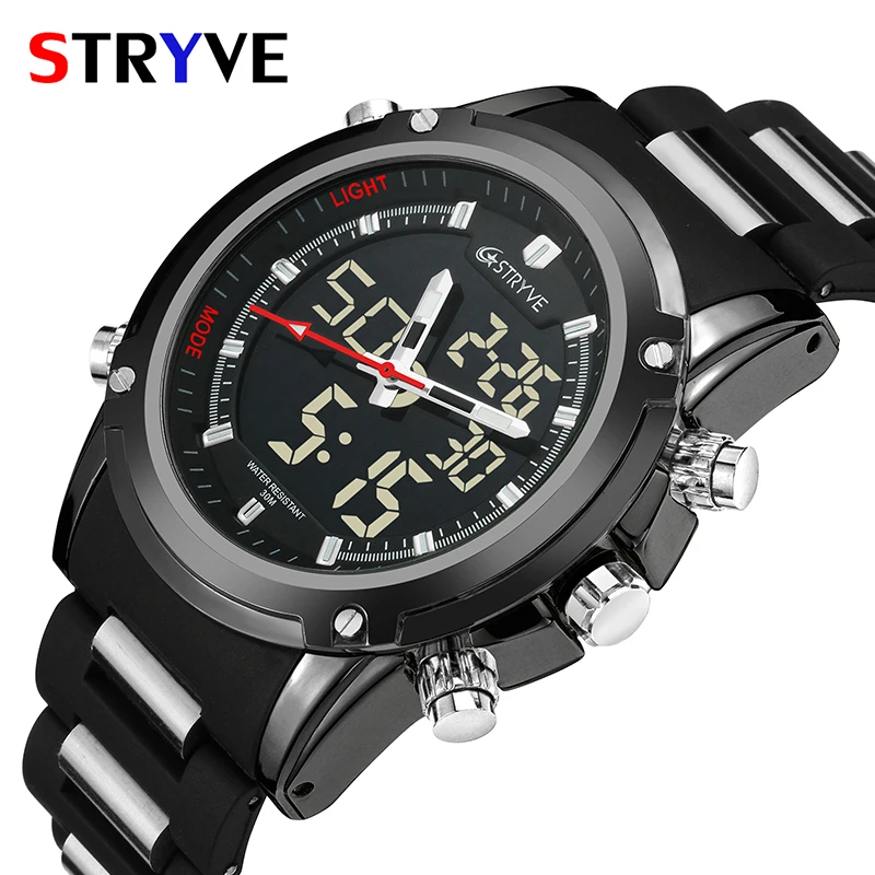 

Stryve Brand Classic Black Military Men Sports Watches Waterproof Double Display Quartz Digital Wristwatches Relojes Para Hombre