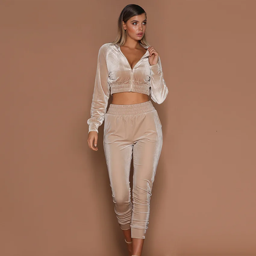New 2019 Women Tracksuit Fashion Gold Velvet Zipper Crop Top and Elastic Pencil Pants Two Piece Set Autumn and Winter Sport Suit
New 2019 Women Tracksuit Fashion Gold Velvet Zipper Crop Top and Elastic Pencil Pants Two Piece Set Autumn and Winter Sport Suit