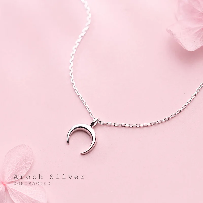 

ABC silver S925 Silver de oro collar de cuerno Necklace largo maxi collar de luna creciente Pendant las mujeres Charm