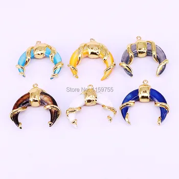 New 5Pcs Gold Color Wrapped Crescent Moon Pendants Double Horn Shape Natural Shell Pendant Fashion Jewelry
New 5Pcs Gold Color Wrapped Crescent Moon Pendants Double Horn Shape Natural Shell Pendant Fashion Jewelry