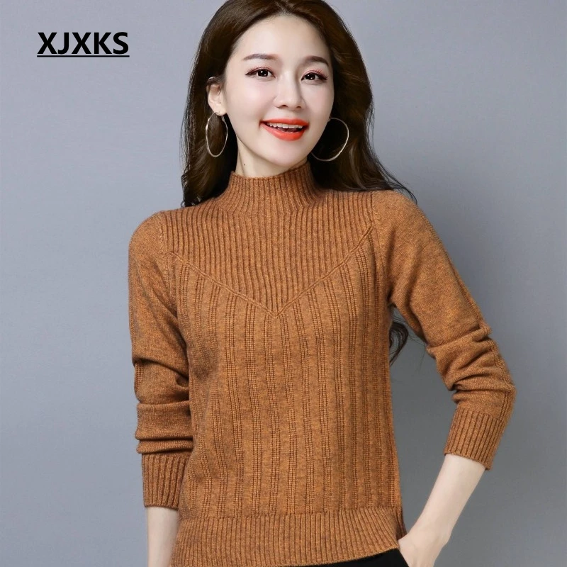 XJXKS new good quality autumn casual women pull femme jumper elegant clothing solid color warm turtleneck sweaters for women
XJXKS new good quality autumn casual women pull femme jumper elegant clothing solid color warm turtleneck sweaters for women