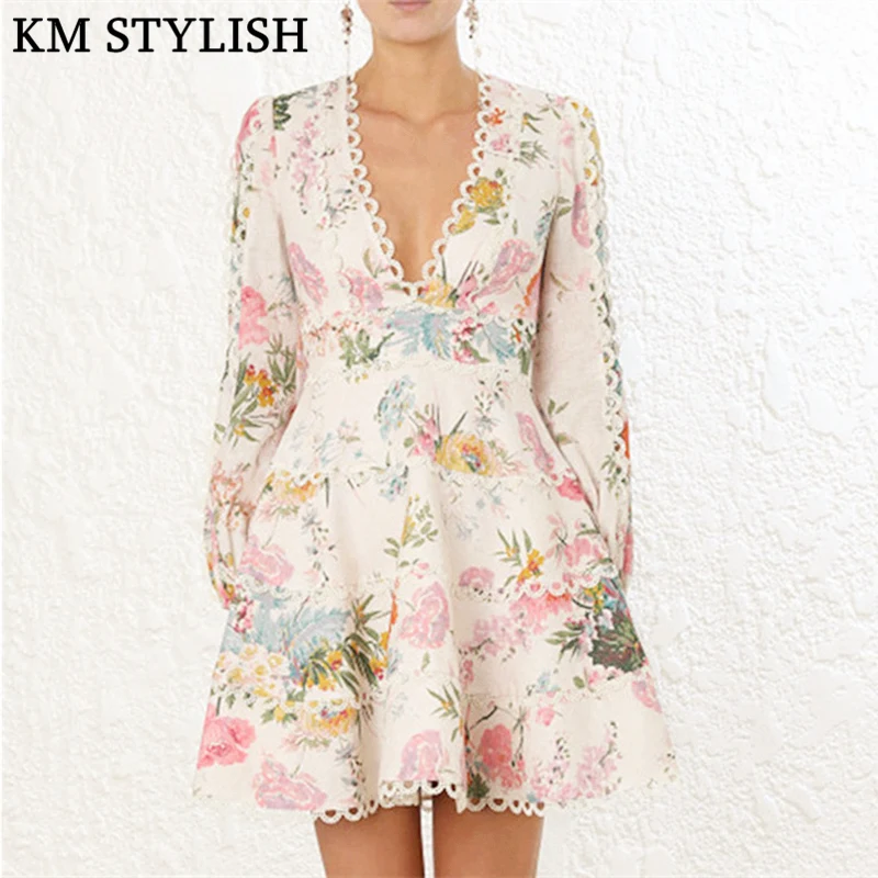 Australia Designer Zim 2018 New Print Lace Trim High Waist Lantern Long Sleeve Deep V-neck Multi-Color Flower A-line Dress
Australia Designer Zim 2018 New Print Lace Trim High Waist Lantern Long Sleeve Deep V-neck Multi-Color Flower A-line Dress
