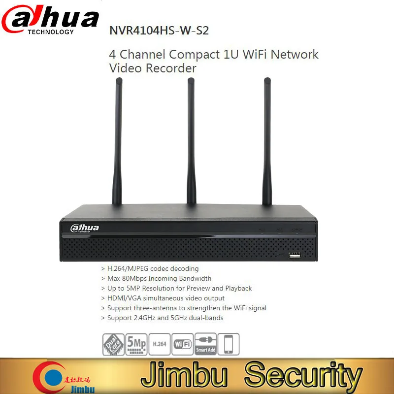 

DAHUA 4CH WiFi Video Recorder NVR4104HS-W-S2 Up to 5MP Resolution for Preview and Playback Support 2.4GHz and 5GHz dual-bands