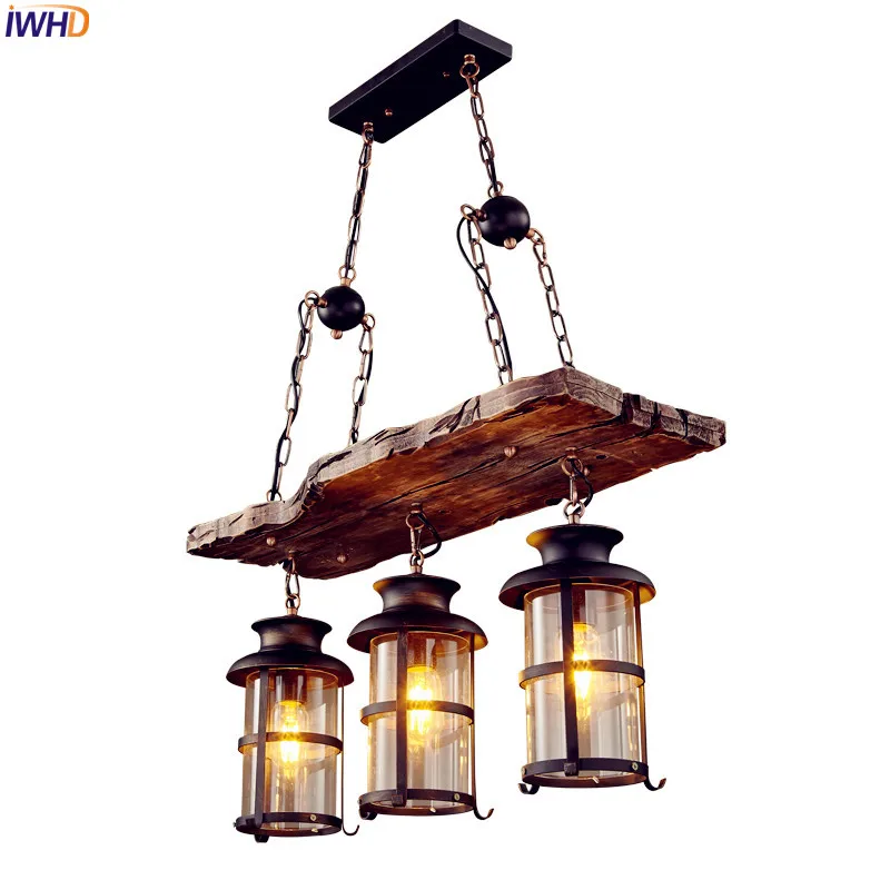 

IWHD Ameican Country Vintage Pendant Lights Restaurant Wooden Retro Edison Loft Industrial Pendant Lighting Fixtures Luminaire