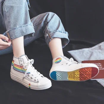 Women Rainbow Shoes High Up Lacing Girls White Sneakers Colorful 2019 Summer New Students Casual Shoes Zapatillas Lona Mujer
Women Rainbow Shoes High Up Lacing Girls White Sneakers Colorful 2019 Summer New Students Casual Shoes Zapatillas Lona Mujer