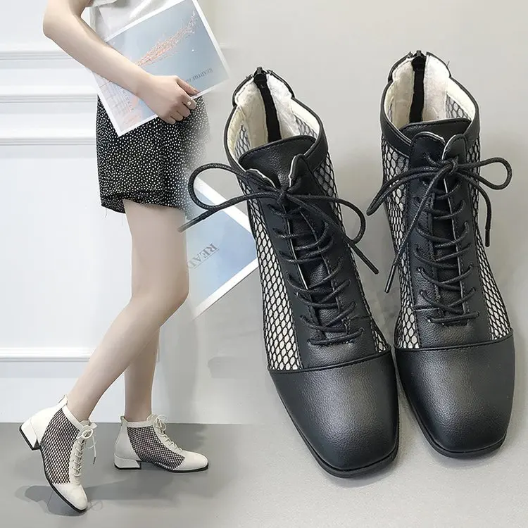 Summer Peep Toe Ankle Sandals Lace Up Sexy Boots Crystal Square Heels Women's Mesh Hollow Out Low Heels Shoes Woman Pumps
Summer Peep Toe Ankle Sandals Lace Up Sexy Boots Crystal Square Heels Women's Mesh Hollow Out Low Heels Shoes Woman Pumps
