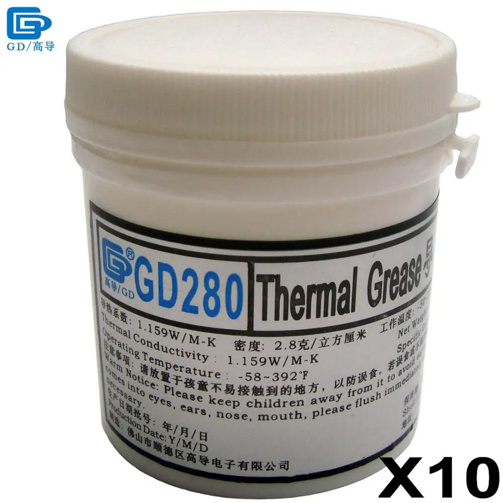 GD280 Thermal Conductive Grease Paste Silicone Plaster Heat Sink Compound 10 Pieces Net Weight 150 Grams White for LED CPU CN150
GD280 Thermal Conductive Grease Paste Silicone Plaster Heat Sink Compound 10 Pieces Net Weight 150 Grams White for LED CPU CN150