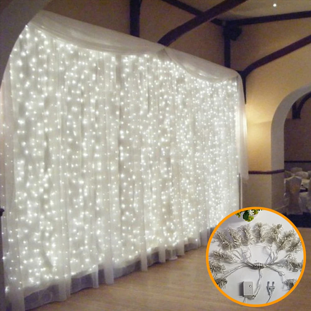 120 240 300 LED Holiday Curtain String Light Wedding Bedroom Decoration Fairy Light Plug Powered Copper Wire Garland Chain SL080
120 240 300 LED Holiday Curtain String Light Wedding Bedroom Decoration Fairy Light Plug Powered Copper Wire Garland Chain SL080