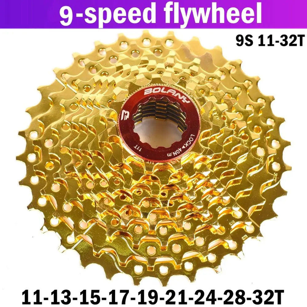 BOLANY Bike Gold cassette 9 speed 11-46T MTB Mountain Bike Wide Ratio Freewheel