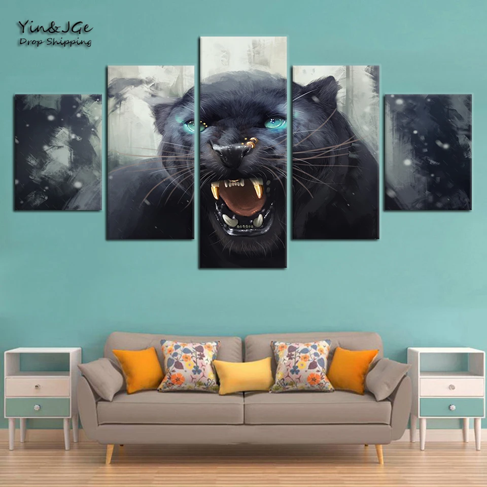 Modular Artworks Decor Living Room Home Wall 5 Pieces Black Panther Roar Canvas Painting Frames HD Prints Animal Poster Pictures
Modular Artworks Decor Living Room Home Wall 5 Pieces Black Panther Roar Canvas Painting Frames HD Prints Animal Poster Pictures