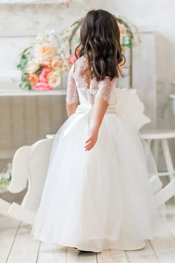 70Tulle Flower Girl Dress, Lace Flower Girl Dress, Ivory Girl Dress, Birthday Girl Dress, Christmas Girl Dress, Rustic girl dress, tutu Dress