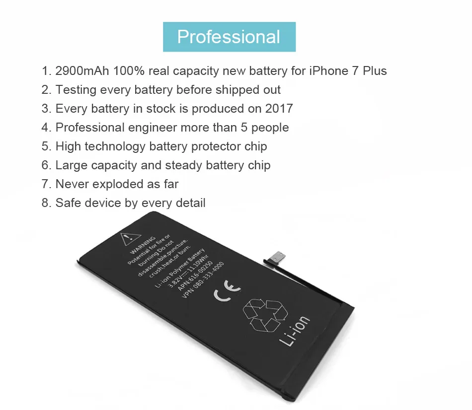 100% IST Original Mobile Phone Battery For iPhone 7 Plus Batteries Capacity 2900mAh With Repair Tools Kit And Battery Sticker (9)