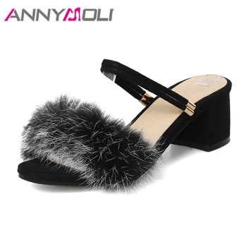 ANNYMOLI 2018 Summer Sandals Women Slippers Shoes Thick High Heels Slides Causal Shoes Black Real Rabbit Fur Sandals Size 33-43
ANNYMOLI 2018 Summer Sandals Women Slippers Shoes Thick High Heels Slides Causal Shoes Black Real Rabbit Fur Sandals Size 33-43