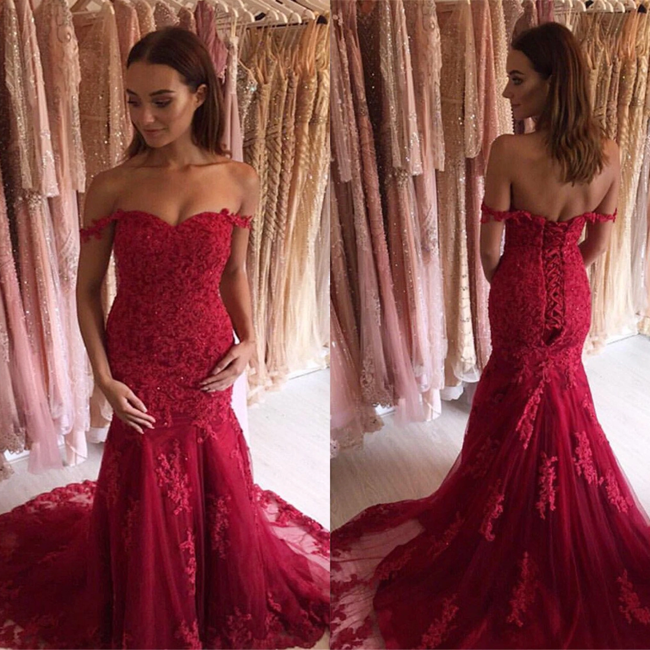 Glamorous Vintage Lace Off The Shoulder Mermaid Evening Dresses Elegant Lace Appliques Prom Party Dresses Formal Dresses
Glamorous Vintage Lace Off The Shoulder Mermaid Evening Dresses Elegant Lace Appliques Prom Party Dresses Formal Dresses