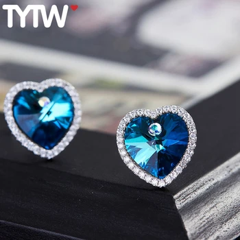 TYTW 925 Sterling Silver Earring Crystals from Austrian Women Korea Fashion Brand Earring Blue Heart Crystal Earbob
TYTW 925 Sterling Silver Earring Crystals from Austrian Women Korea Fashion Brand Earring Blue Heart Crystal Earbob
