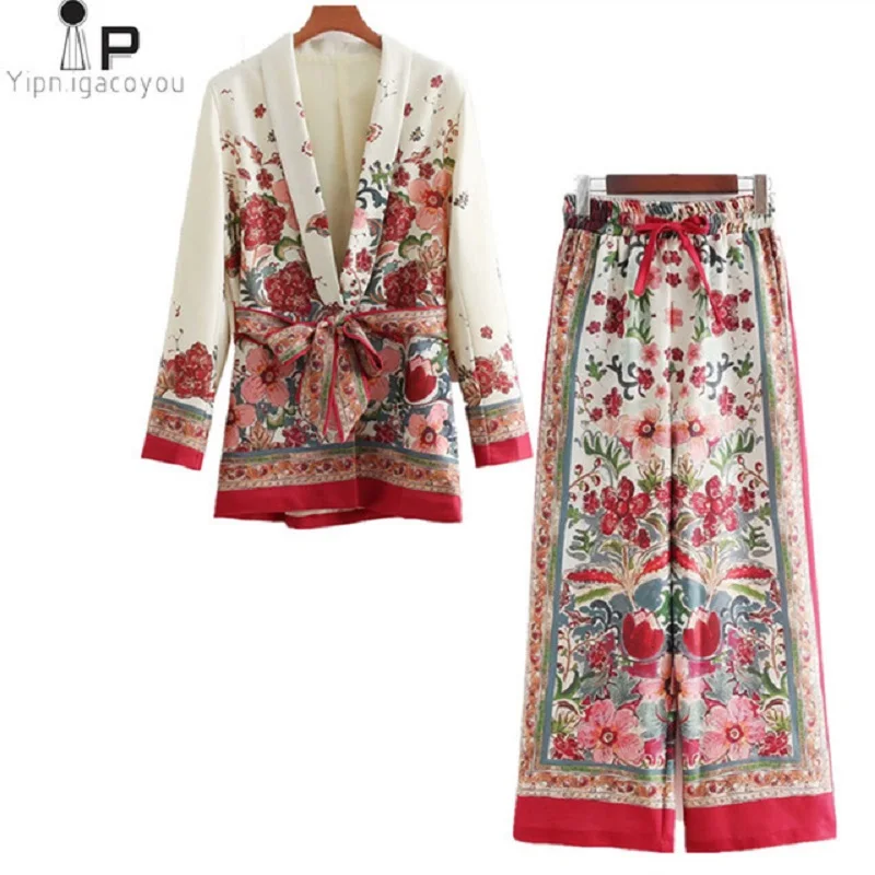 2 Piece Set Women Suit Female 2019 Retro Style Flower pattern European-Style Casual Holiday Jacket +Wide Leg pants Pajamas Set
2 Piece Set Women Suit Female 2019 Retro Style Flower pattern European-Style Casual Holiday Jacket +Wide Leg pants Pajamas Set