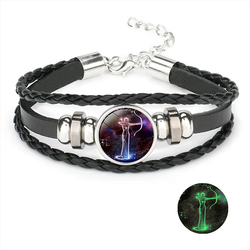 NIUYITID Luminous 12 Constellation Bracelet For Women Men Braided Leather Rope Braclet Horoscope Adjustable Jewelry Dropshipping (6)