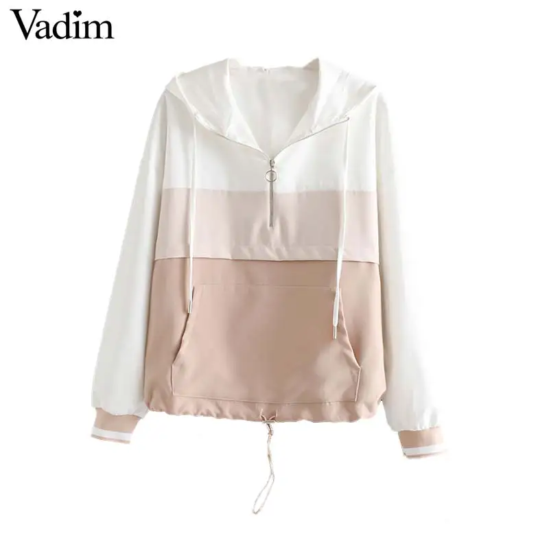 Vadim women elegant patchwork hooded loose jacket pockets Drawstring tie coat female casual outerwear fashion chic tops CA440
Vadim women elegant patchwork hooded loose jacket pockets Drawstring tie coat female casual outerwear fashion chic tops CA440