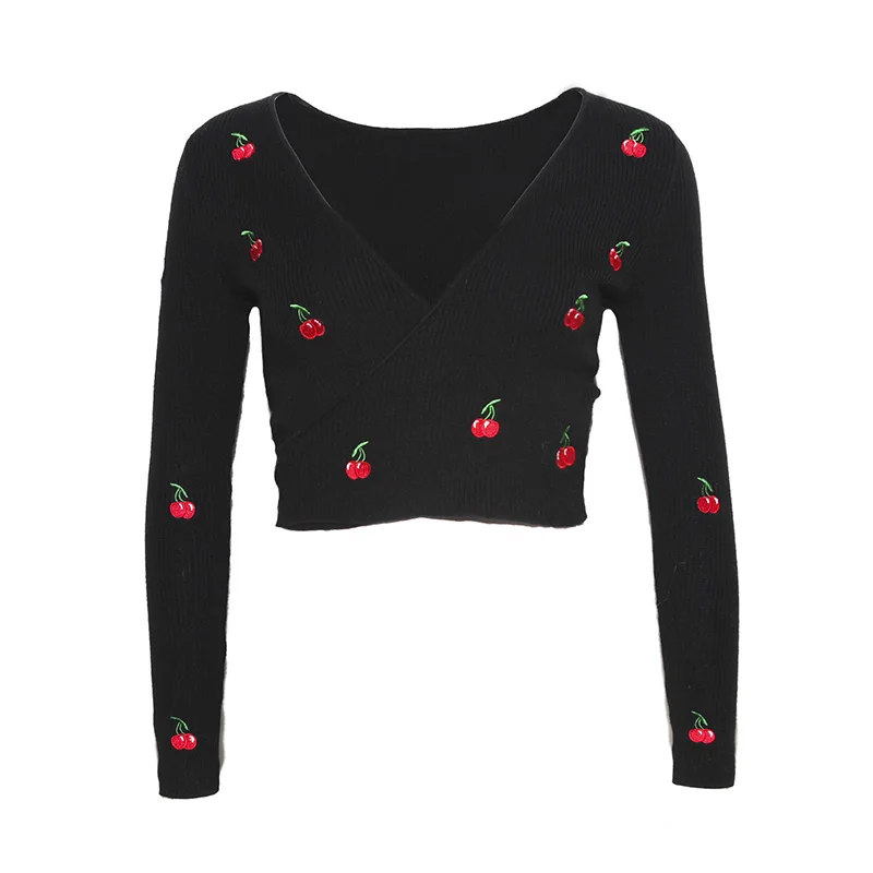 2018 Winter Vintage Sweet Cherry Embroidery Knitted Top Women Slim Deep Low Cut Short Women Stretch Sweater One Size Fits All
2018 Winter Vintage Sweet Cherry Embroidery Knitted Top Women Slim Deep Low Cut Short Women Stretch Sweater One Size Fits All