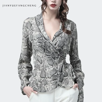 Snake Skin Print Chiffon Womens Tops And Blouses Crossed V Neck Long Sleeve Sexy Wild Female Summer Office Street Wear Bluza
Snake Skin Print Chiffon Womens Tops And Blouses Crossed V Neck Long Sleeve Sexy Wild Female Summer Office Street Wear Bluza