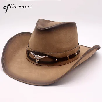 Fibonacci 2018 New Top Quality West Cowboy Hat Fashion Faux Leather Metal Bull Head Decoration Sombrero Western Men Women Cap
Fibonacci 2018 New Top Quality West Cowboy Hat Fashion Faux Leather Metal Bull Head Decoration Sombrero Western Men Women Cap