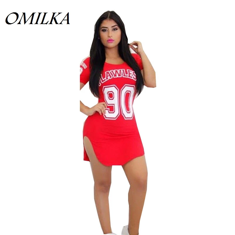 OMILKA New 2019 Hot Summer Women Letter 90 Printed Baseball Dress Casual Red Short Sleeve Side Split Mini Bodycon T Shirt Dress
OMILKA New 2019 Hot Summer Women Letter 90 Printed Baseball Dress Casual Red Short Sleeve Side Split Mini Bodycon T Shirt Dress