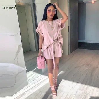 Women Fashion Solid O Neck Short Sleeve T-shirts + High Waist Mini Shorts Summer Sweet Two Piece Set Pink and Purple Belt Oufits
Women Fashion Solid O Neck Short Sleeve T-shirts + High Waist Mini Shorts Summer Sweet Two Piece Set Pink and Purple Belt Oufits