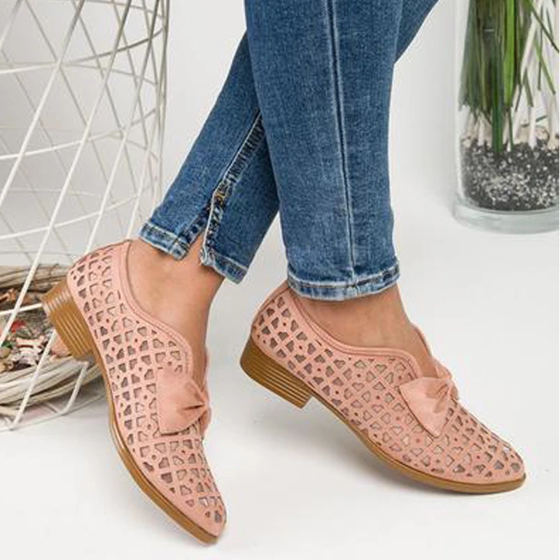 

vertvie 2019 Bowtie Pointed Toe Women Pumps Spring Shoes For Woman Platform Slip On Loafers Leather Feminino Zapatos De Mujer