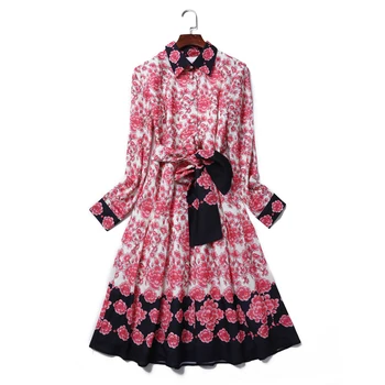 High Quality Runway Dresses 2018 Women Spring Turn-down Collar Long Sleeve Floral Printed Knee-length Dress Midi Dress Female
High Quality Runway Dresses 2018 Women Spring Turn-down Collar Long Sleeve Floral Printed Knee-length Dress Midi Dress Female
