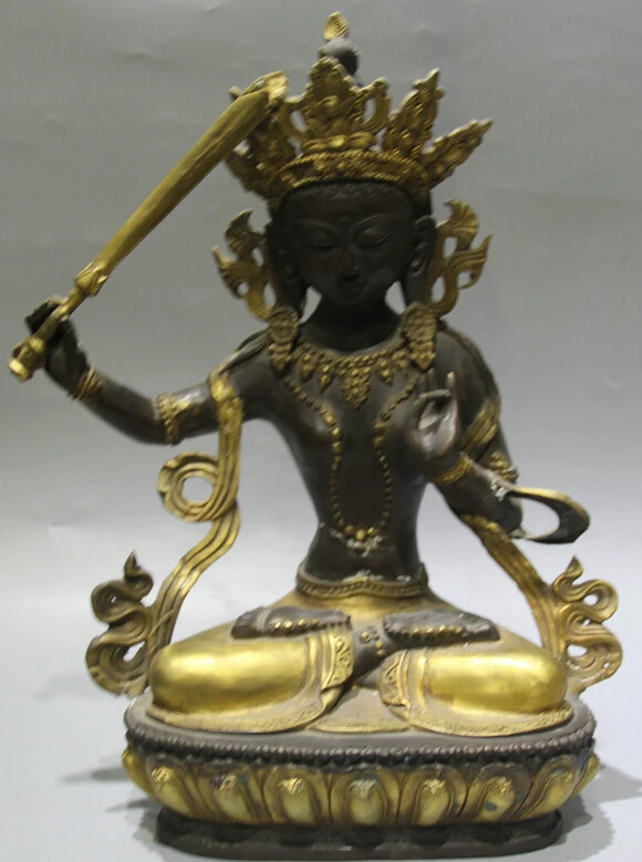 song voge gem S2224 15" Tibet Buddhism Bronze Gild Wenshu Manjushri Boddhisattva Goddess Statue