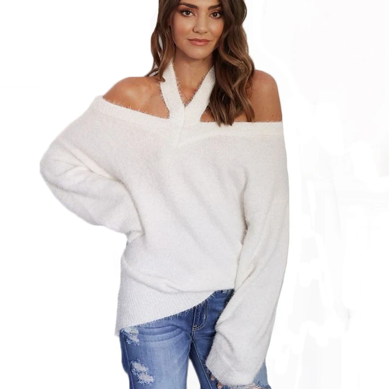 Autumn winter women sweaters pullover top 2018 fashion long sleeve casual sweater Off Shoulder Halter Loose Female Oversize Tops | Женская
