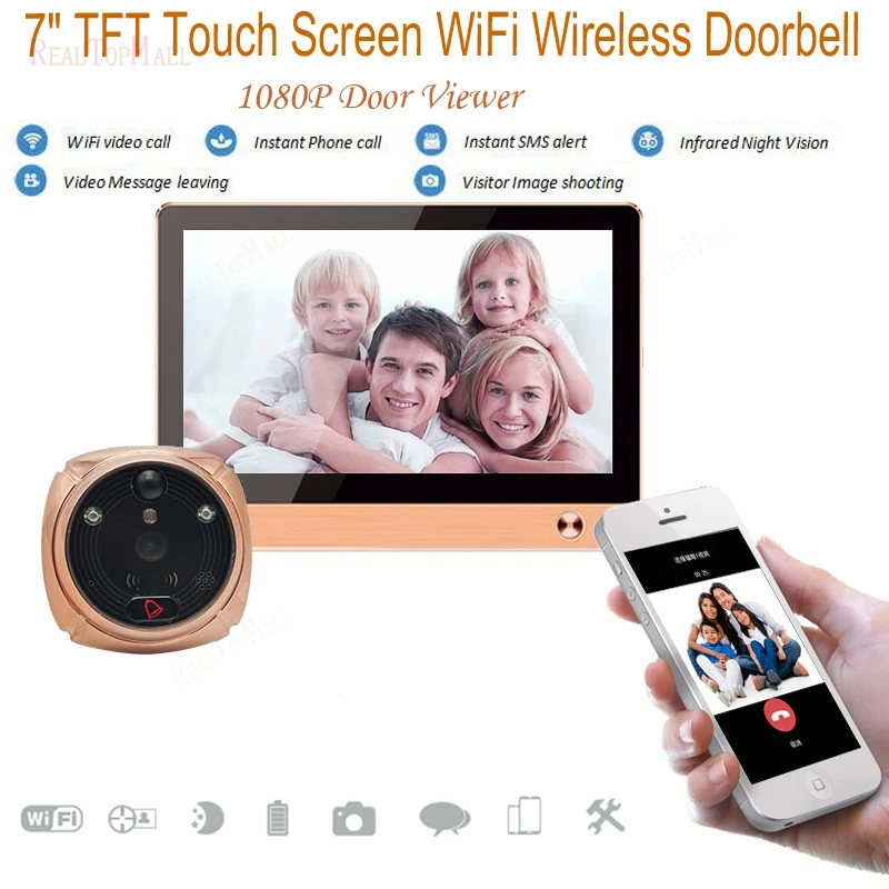 Wireless Video Door Phone Smart WIFI Peephole Doorbell Intercom 7 inch TFT Capacitive LCD touch screen
Wireless Video Door Phone Smart WIFI Peephole Doorbell Intercom 7 inch TFT Capacitive LCD touch screen