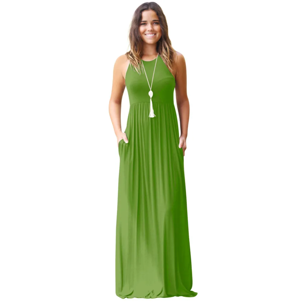 army O Neck Sleeveless High Waist Halter Long Dress
