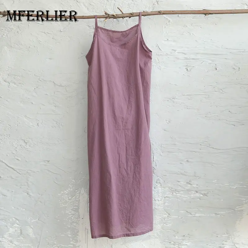 Mferlier Women Summer Loose Casual Vintage Dress Solid Spaghetti Strap Split Hem Wine Red White Artsy Cotton Linen Dress
Mferlier Women Summer Loose Casual Vintage Dress Solid Spaghetti Strap Split Hem Wine Red White Artsy Cotton Linen Dress
