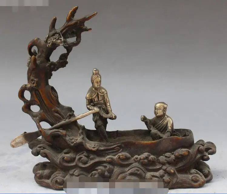 Old China Bronze Silver Plum Blossom Two People Man Woman Rowing Boating Statue
Old China Bronze Silver Plum Blossom Two People Man Woman Rowing Boating Statue