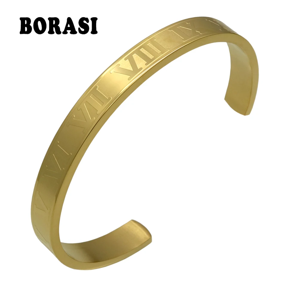 

Hot Sell Titanium Stainless Steel Bangle Roman Numerals 24K Gold Plate Cuff Bracelet Love Letter Bracelet Men Women Open Bangles