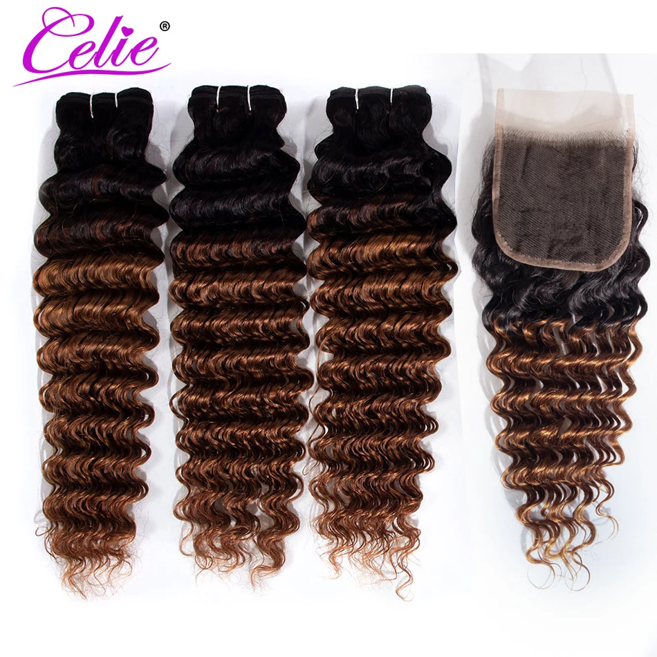 Celie Ombre Hair Bundles Brazilian Deep Wave with Closure 1B 30 Remy Human Hair with Lave Closure
Celie Ombre Hair Bundles Brazilian Deep Wave with Closure 1B 30 Remy Human Hair with Lave Closure