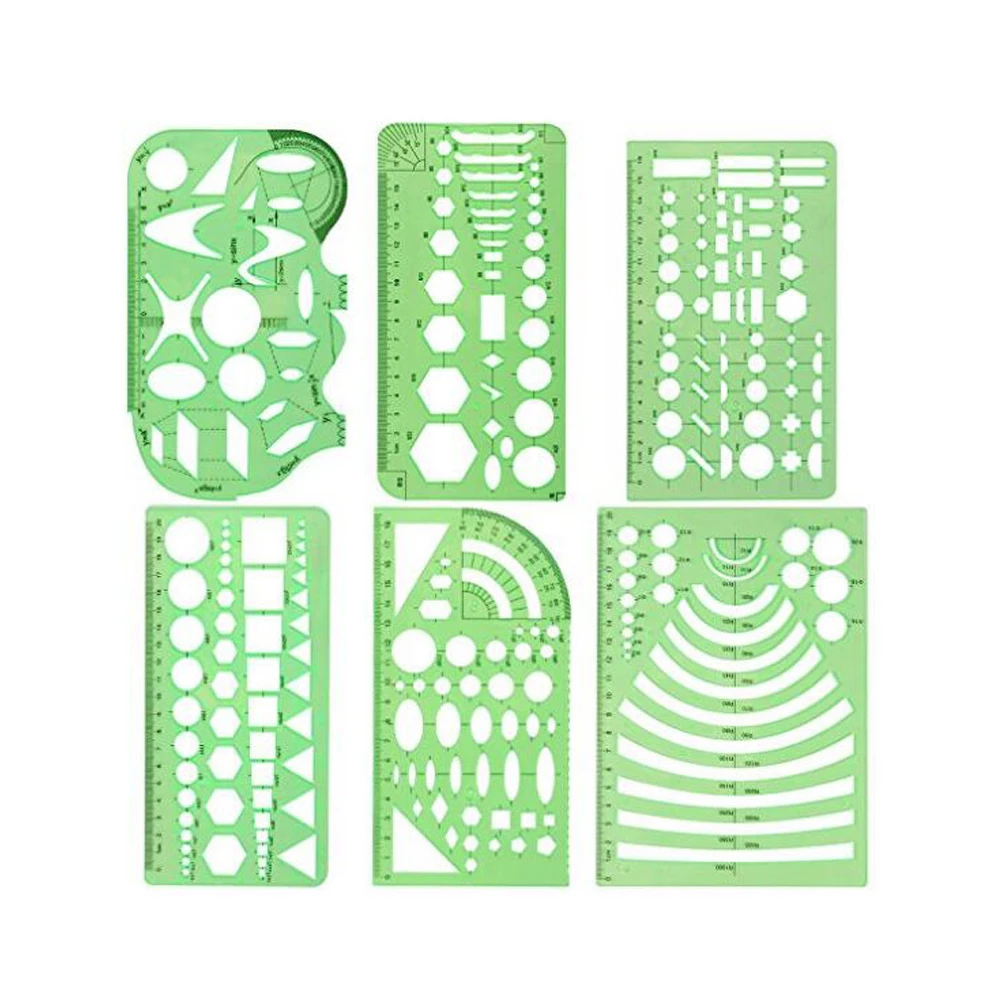 6pcs/set Plastic Drawing Geometric Stencils Measuring Template School Drafting Clear Ruler For Office Building Formwork
6pcs/set Plastic Drawing Geometric Stencils Measuring Template School Drafting Clear Ruler For Office Building Formwork