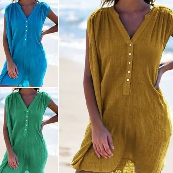 Cover Up 2019 Women Summer Boho Line Short Tops Beach Dresses Sundress Sleeveless Casual Loose Button Round Neck
Cover Up 2019 Women Summer Boho Line Short Tops Beach Dresses Sundress Sleeveless Casual Loose Button Round Neck