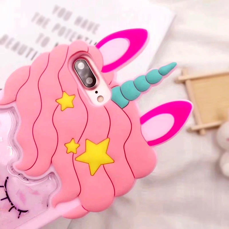 3D Cartoon Pink Quicksand Unicorn Soft Silicone Liquid Stars Case for Iphone 7 Plus 8 6 6S plus 5 S 5S SE XS Max XR X Phone Case (3)