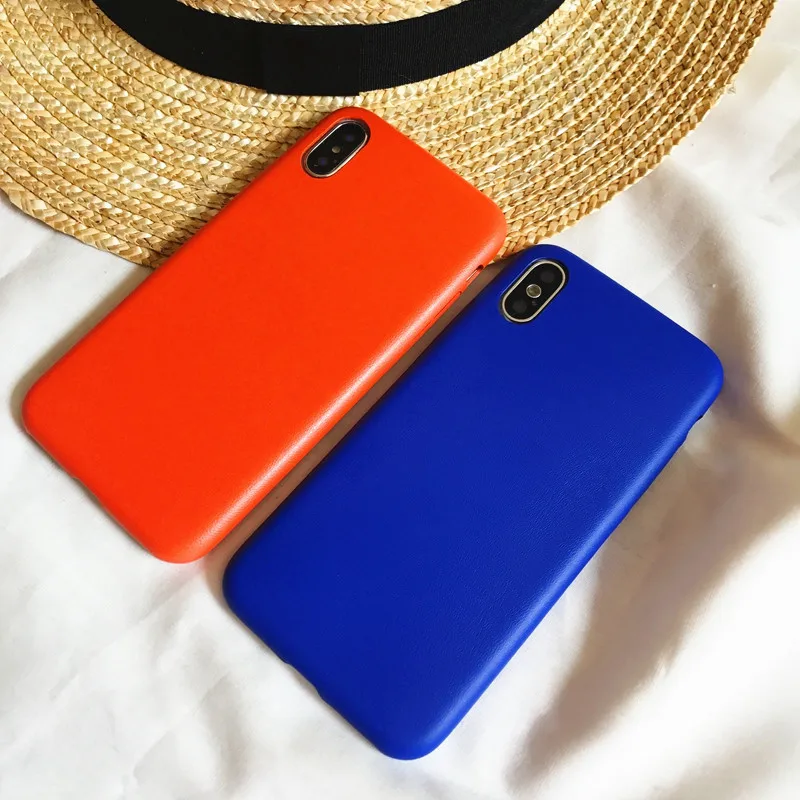 LUDI Luxury Leather Plain Phone Case for iPhone 7 7Plus Royal Blue Orange Couple Phone Bag for iPhone X 6 6s 8 Plus Soft PU Capa5